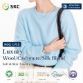 Cardigan sólido de inverno escovado com mistura de seda e caxemira de lã luxuosa